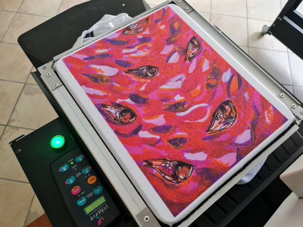 Full-colour DTG print on a women's sleeveless t-shirt