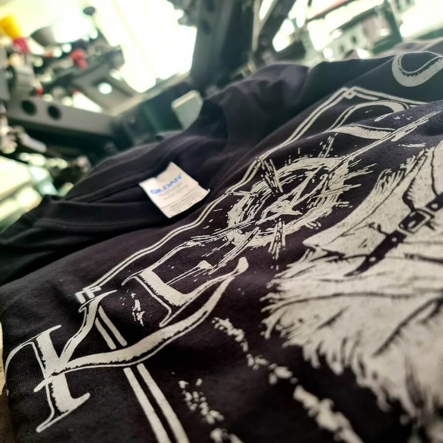 Close-up of the Keops band t-shirt