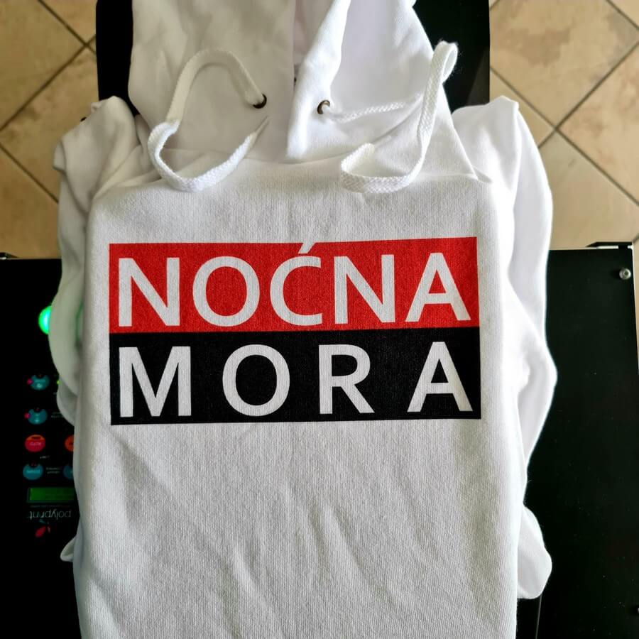 Direct full-colour print on a hoodie