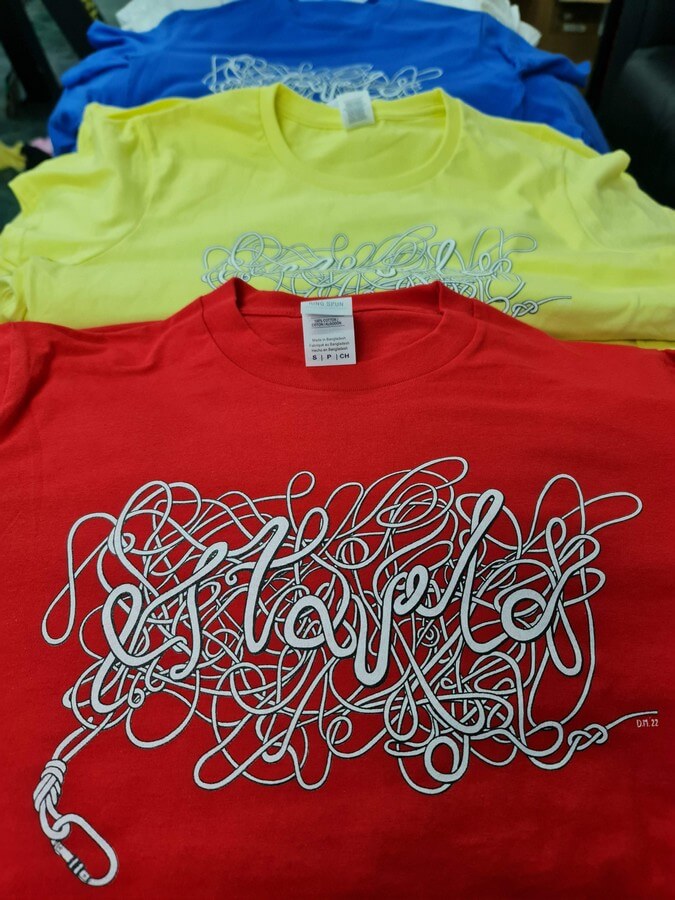 Two-colour t-shirt printing - white and black prints on various t-shirt colours